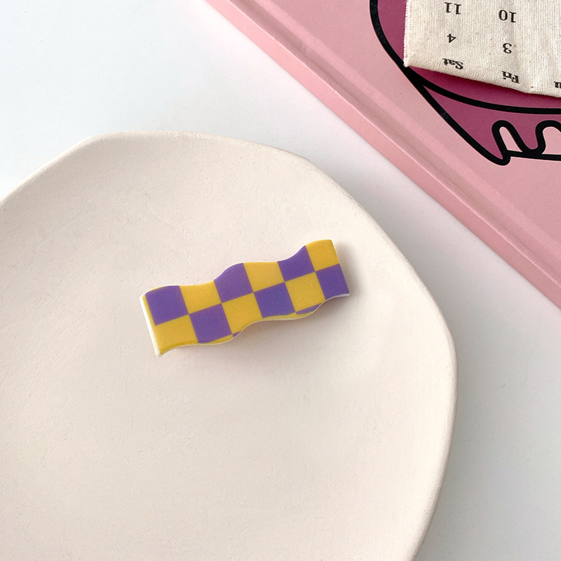 Wavy Checkerboard Hair Clips Sweet Versatile Bangs Clips