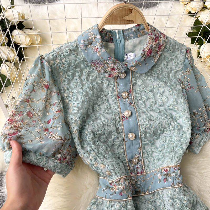 Embroidered Puff-Sleeve A-Line Dress, picture 3 of 6