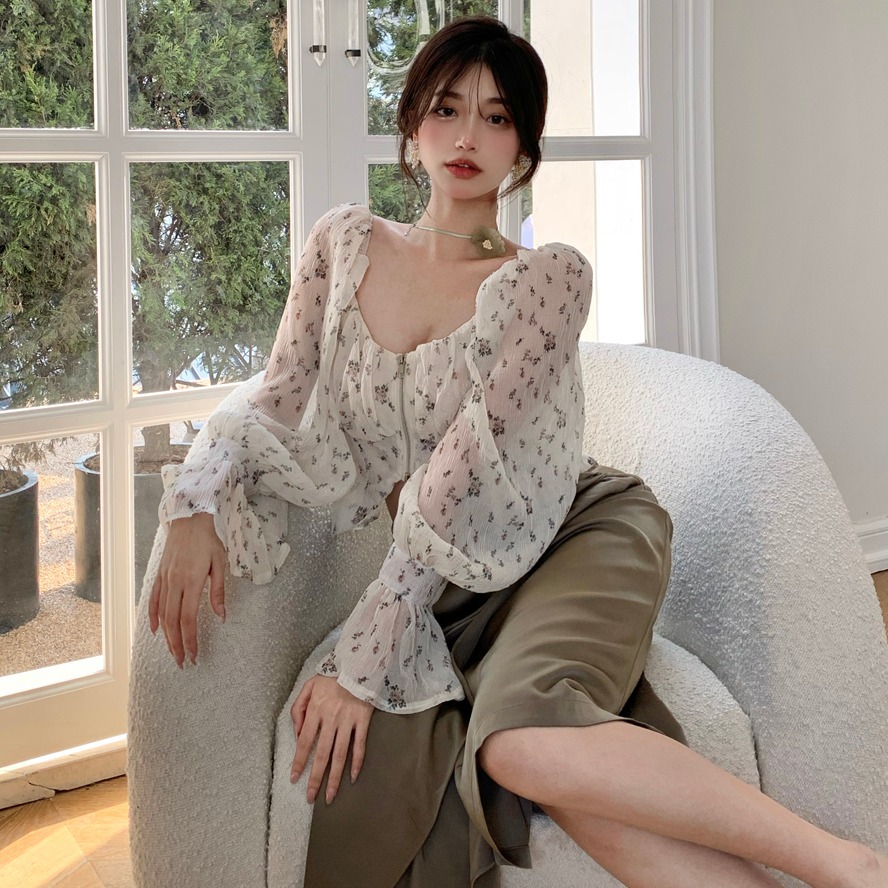 Women's French Gentle Floral Chiffon Shirt