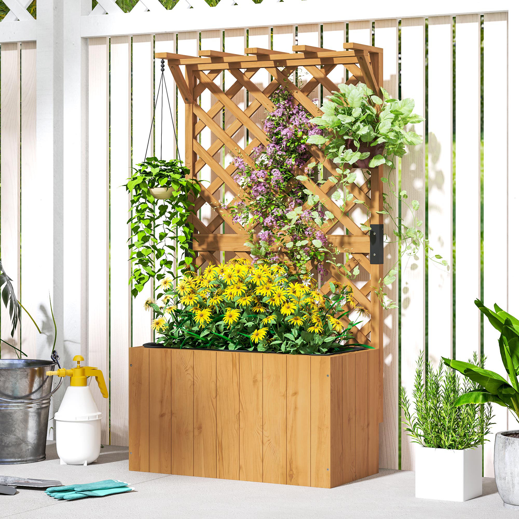 Wooden Flower Pot With Rack, Independent Elevated Garden Bed Drainage Holes — image 8
