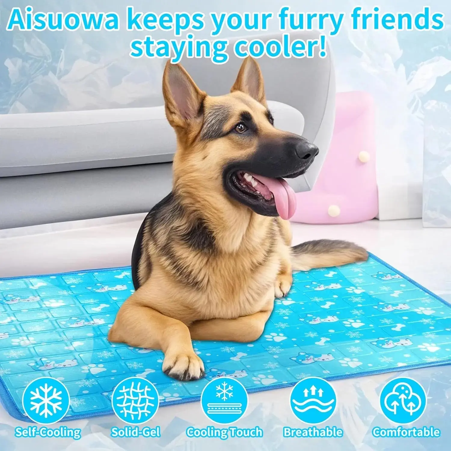 Dog Cooling Mat, Pet Cooling Mat With Non-Toxic Solid Gel, Self-Cooling Pad For Dogs, Waterproof, Durable Cooling Bed For Indoor, Outdoor, Summer