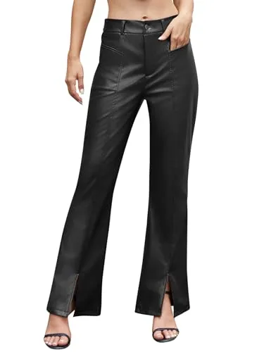 Split Flared Leather Pants Black - Shop at LoveMi