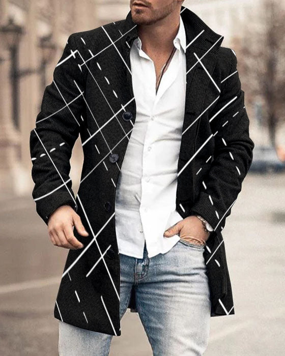 Autumn And Winter New Men's Woolen Stand Collar Medium Long Pocket Casual Coat