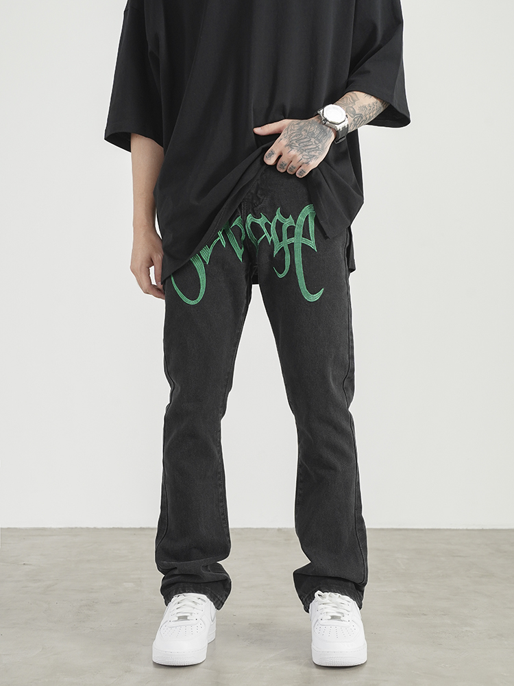 Hip-hop Style Fluorescent Embroidery Micro-flare Jeans