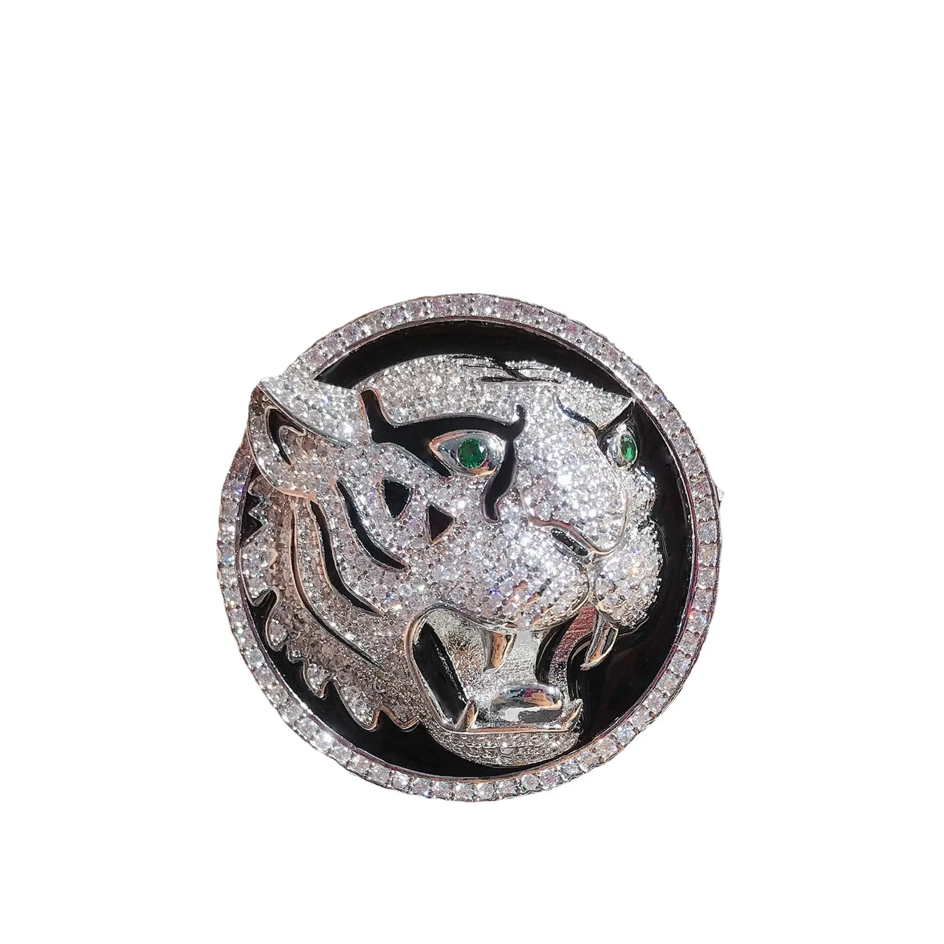 Men's Slightly Inlaid Diamond Aggressive Tiger Head Pendant