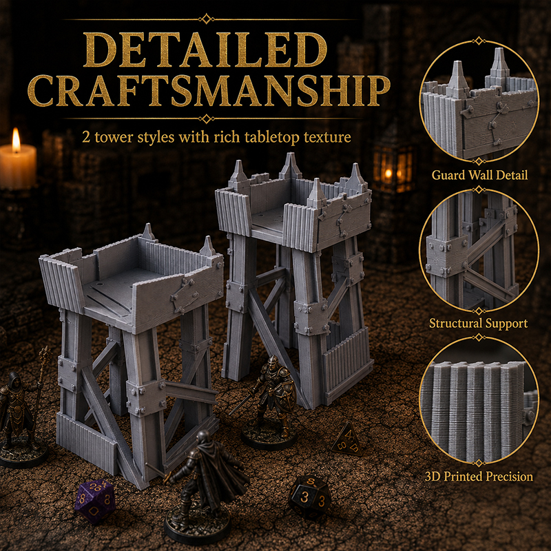 3D Printed Watchtower Terrain, Tabletop RPG Wargame Guard Tower Scenery For DND, Fantasy Miniature Diorama Decor