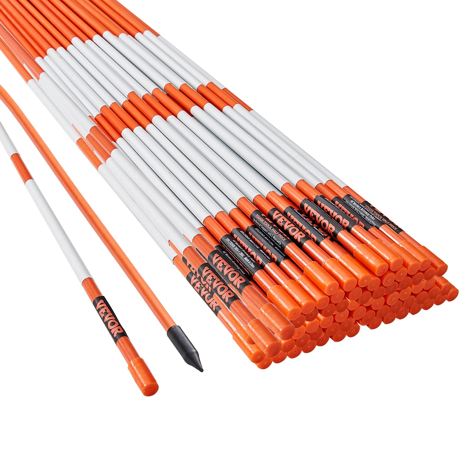 VEVOR Driveway Markers100PCS 48 Inch, 0.4 Inch Diameter, Orange Fiberglass Poles Snow Stakes With Reflective Tape, Steel Drill Bit & Protection Gloves For Parking Lots, Walkways Easy Visibility image 5