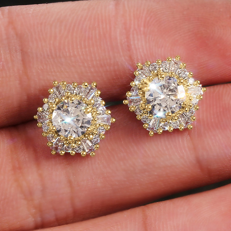1 Pair Sparkly Hexagon Full Cubic Zirconia Stud Earrings For Women, Luxury Shiny... thumbnail 3
