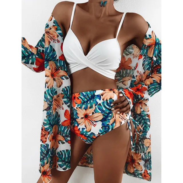 New Swimsuit European And American Three Piece Bikini Cross Border Exclusively For Mesh Split Swimsuit Women Bikini As Shown Xl B - Shop at LoveMi
