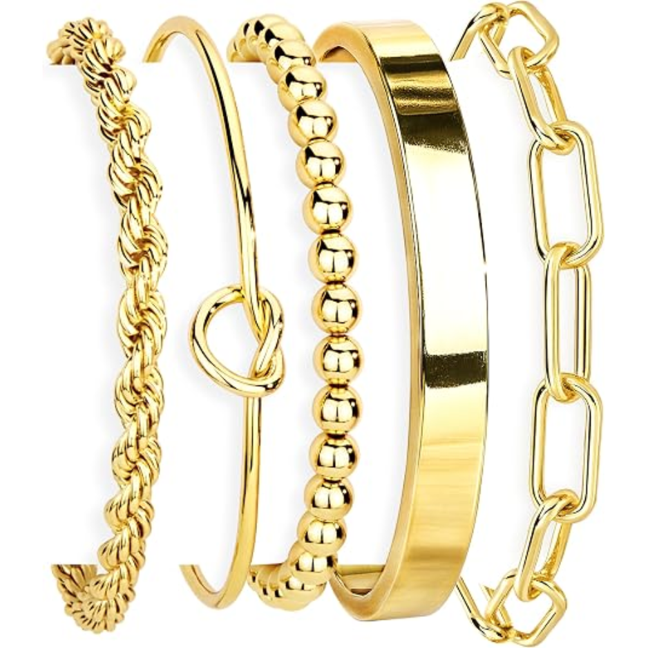Ensemble de bracelets dorés pour femmes, manchettes et bracelets empilables en plaqué or 14 CARATS, bijoux imperméables à la mode