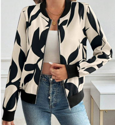 Jacquard Zipper Jacket, Loose And Slimming, Elegant Commuter Casual Jacket