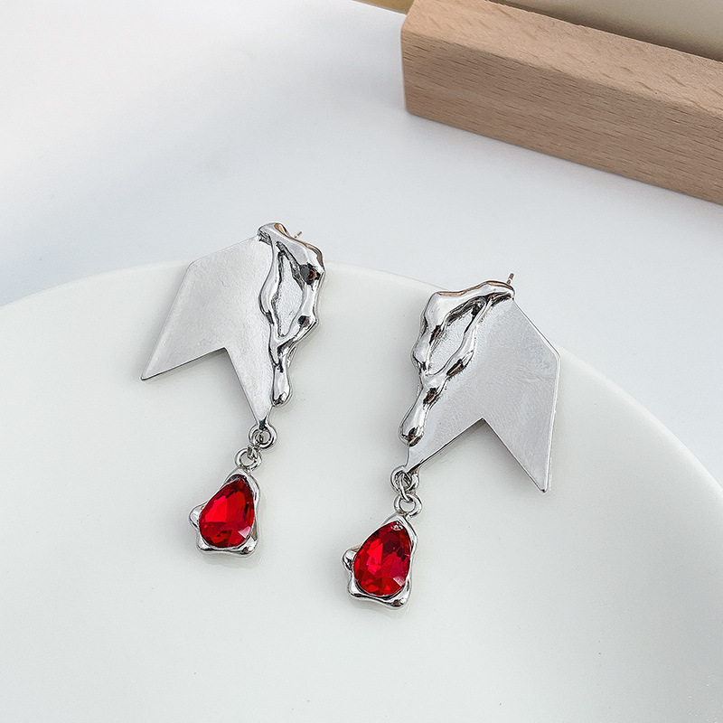 S925 Silver Needle Trendy Niche Design Personality Ruby Pendant Symbol Earrings