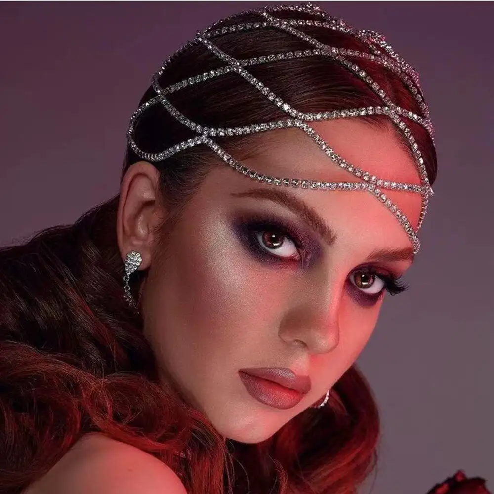 European And American Rhinestone Accessories Fringed Mesh Headdress