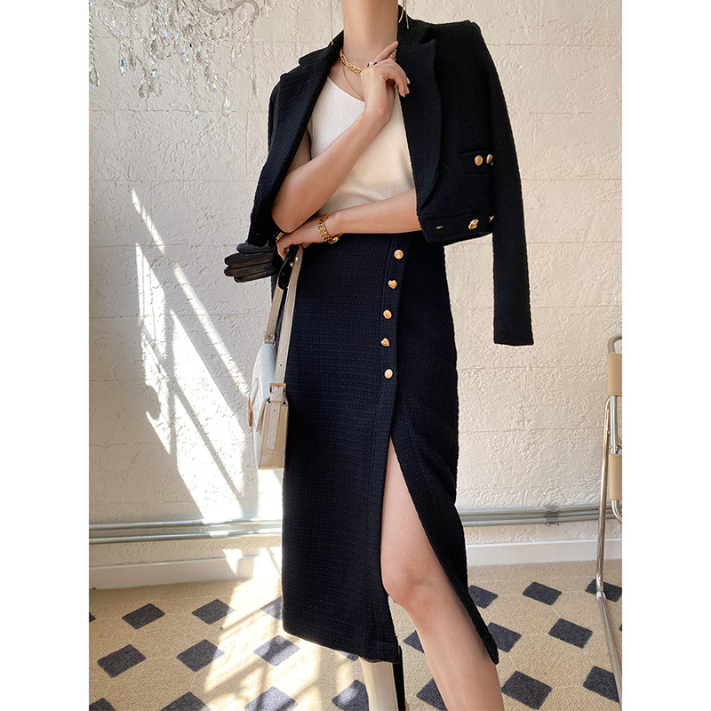 Polyester Ladies Chain Elegant Retro Thick Floral Fragrance Suit Skirt