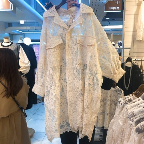 Machine Embroidery Loose Mid-length Suit Collar Sun Protection Clothing Dress — image 1