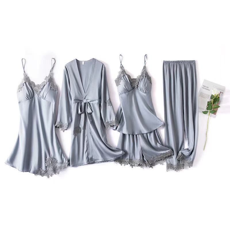 Title 6, Five-piece Silk Satin Nightgown With Chest Pad