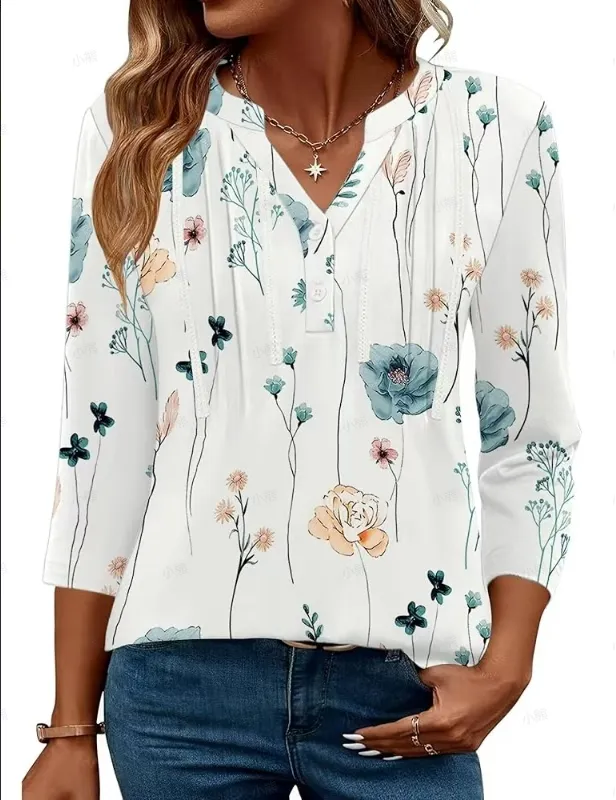Women'S V Neck Long Sleeve Shirt With Letter Print Style1 - Shop at LoveMi