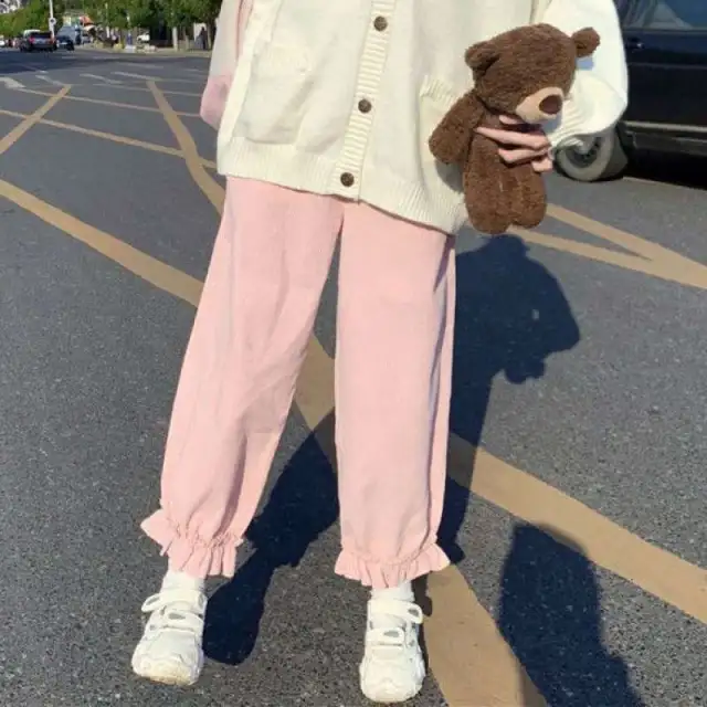 Japanese Style Retro Corduroy Leggings Women's Thickened Pink Spring And Autumn - Shop at LoveMi