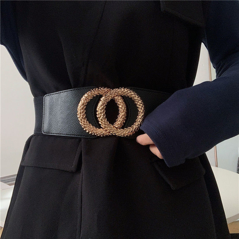 Title 2, New Black Double Ring Fashion Elastic Belt Gold...