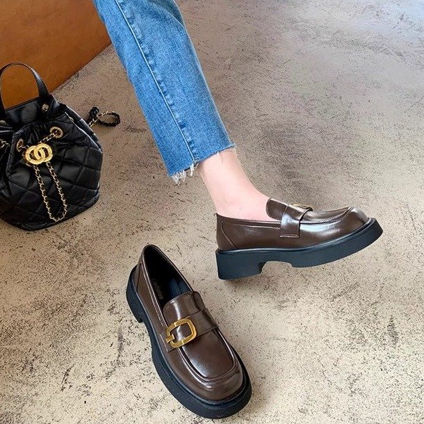 Leather Platform Block Heel Loafers