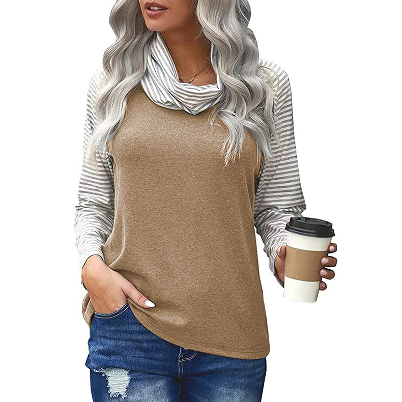 Title 4, Stitching Long-sleeved Pile Neck Top Printed T-...