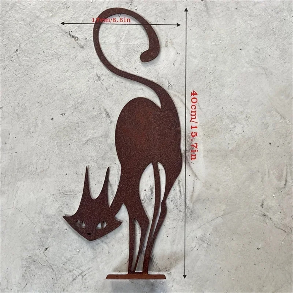 Rust Metal Cat Silhouette Garden Stake Gothic Iron Cat Art Yard Indoor Outdoor Decor
