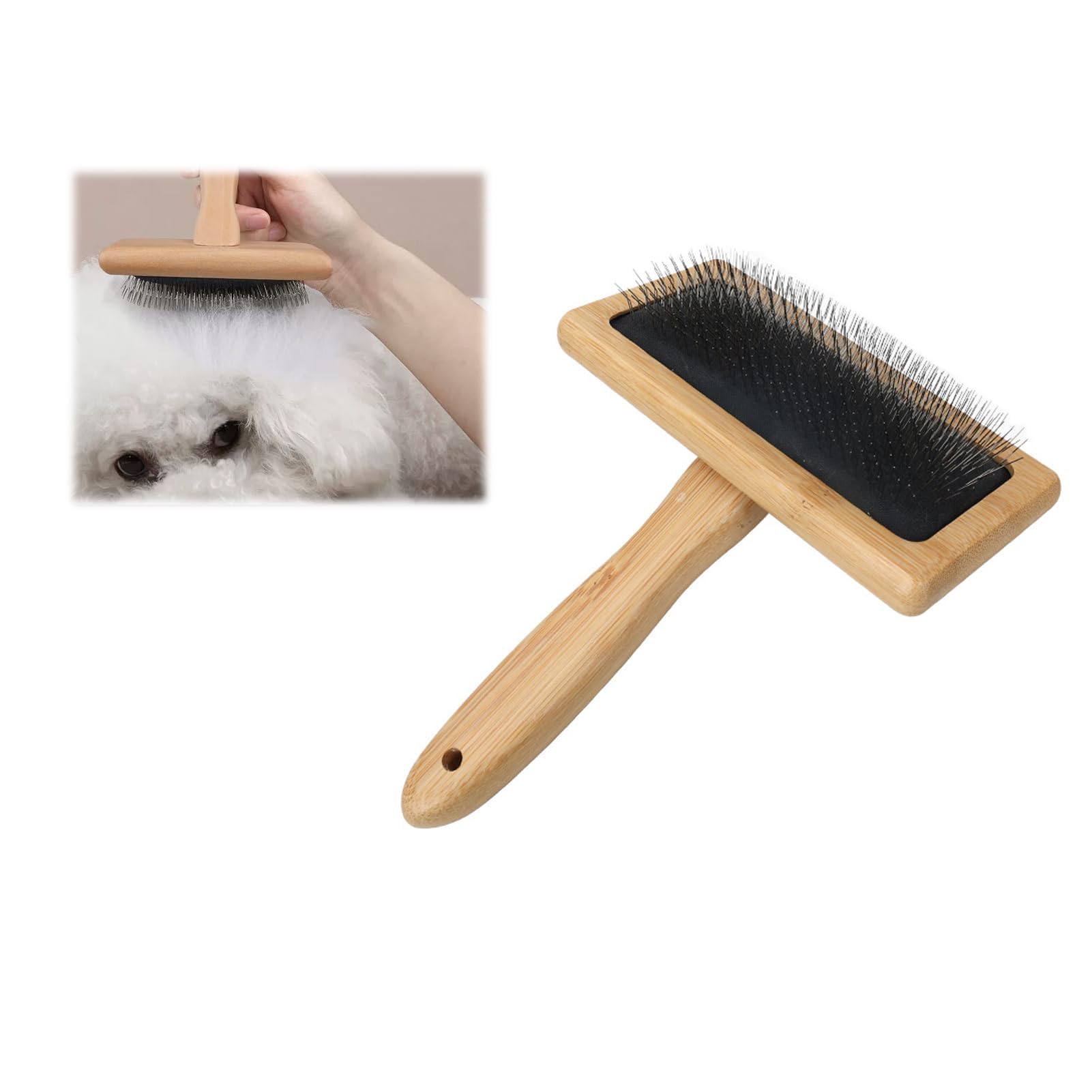 Dog & Cat Brush, Pet Slicker Brush With Bamboo Handle For Large Medium & Short Hair Elegant Grooming Comb For Removing Shedding, Tangles And Dirt