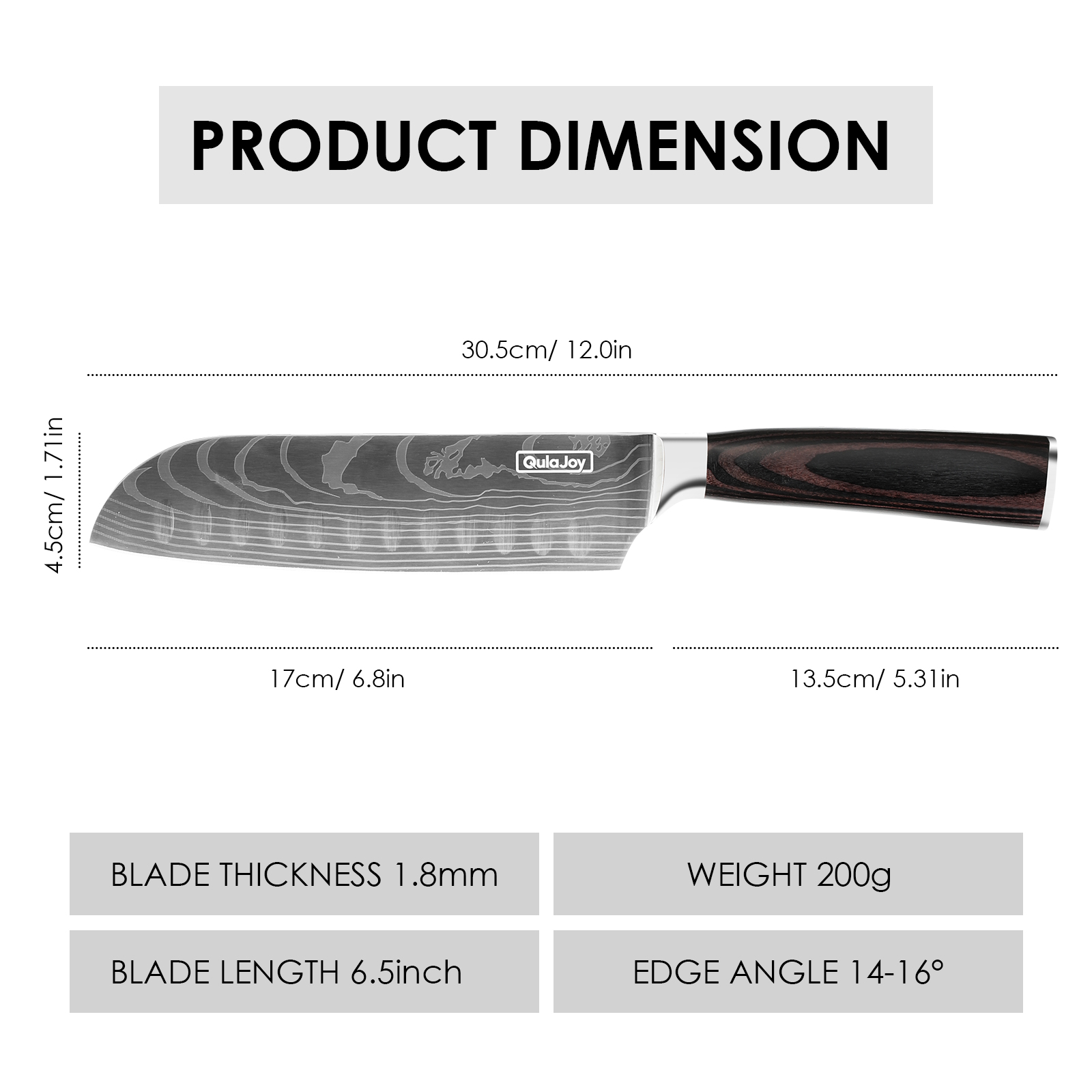 Qulajoy Santoku Knife - High Carbon Stainless Steel Chef Knife - Japanese Kitchen Knives with Ergonomic Pakkawood Handle - Chopping Knife for Home Kitchen Cooking