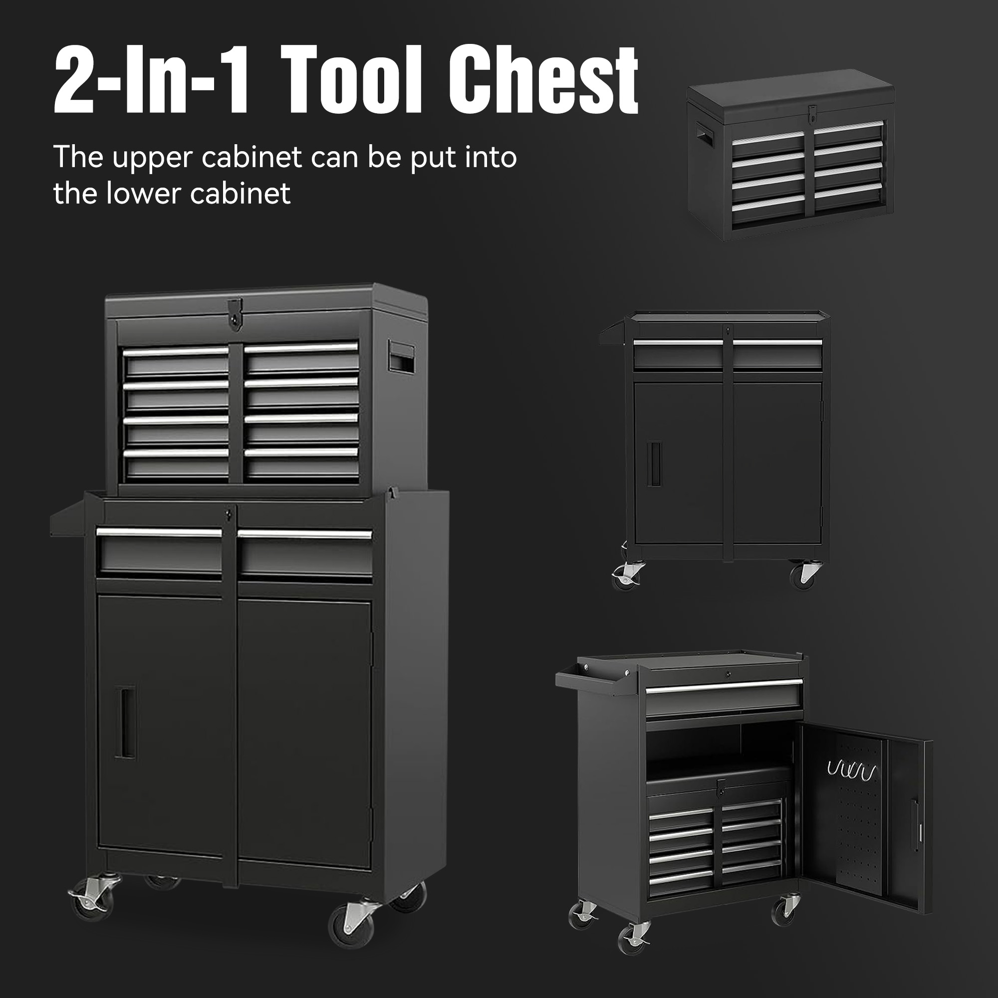 Excelo Tool Chest, 5-Drawer Rolling Tool Storage Cabinet With Detachable Top Tool Box, Liner, Universal Lockable Wheels, Adjustable Shelf, Locking Mechanism, Metal Tool Cart For Garage Workshop — foto 7