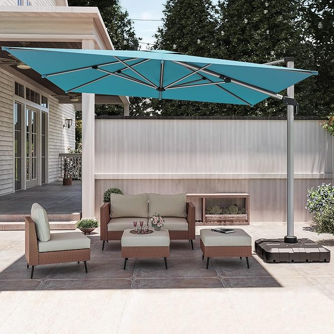 11' X 11' Ft Cantilever Patio Umbrella 360  Rotation   Integrated Tilting System Offset Umbrella   Fade-resistant  Waterproof For Garden Poolside Deck