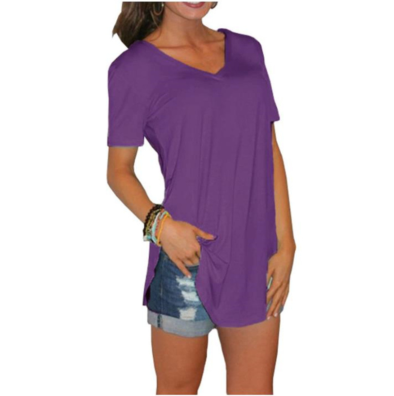 Title 7, V-neck Solid Color Loose Short-sleeved T-shirt