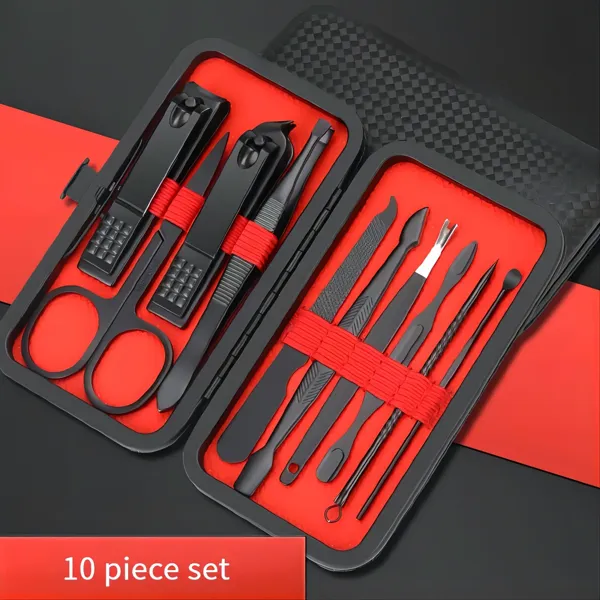 10-piece Black Nail Clipper Set With Travel Case, Professional Cuticle Nippers And Nail Clippers, Complete Grooming Kit For Home And Travel - 10Piece