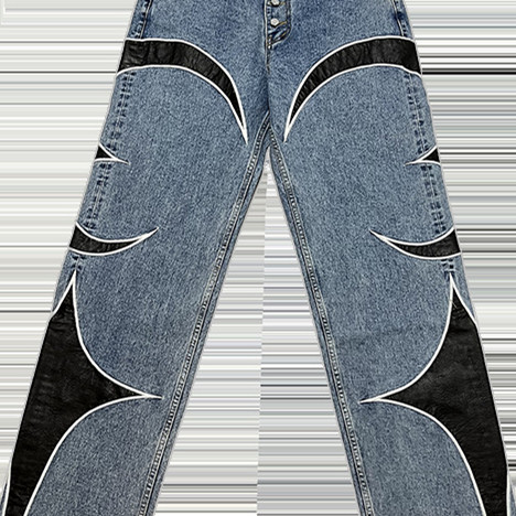 Washed Leather Patchwork High Street Jeans Vibe Style Loose
