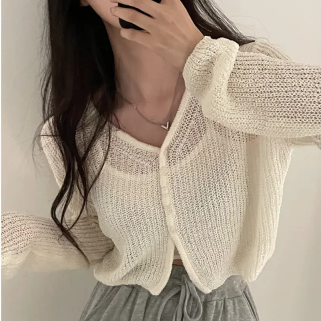 Thin Sun Protection Knitted Cardigan For Women Off White - Shop at LoveMi