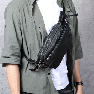 Men's Small Backpack Single Shoulder Cross-body Head Layer Cowhide Fanny Pack — foto 3