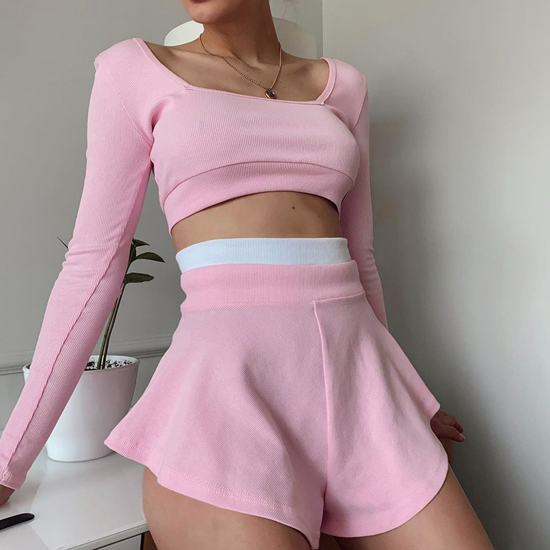 Color Block Slim Top Sexy Culottes Suit