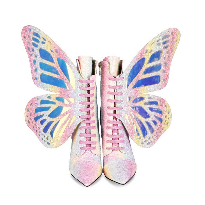 Pointed Toe Lace Butterfly Wings Color-changing Stiletto Multi-wear Trendy Boots