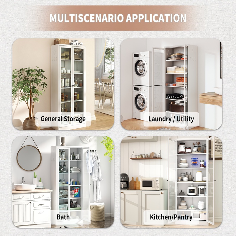 Metal Kitchen Pantry Cabinet - 72in Tall Storage W 5 Adjustable Shelves, White Freestanding Unit For Kitchen Pantry & Living Room 2