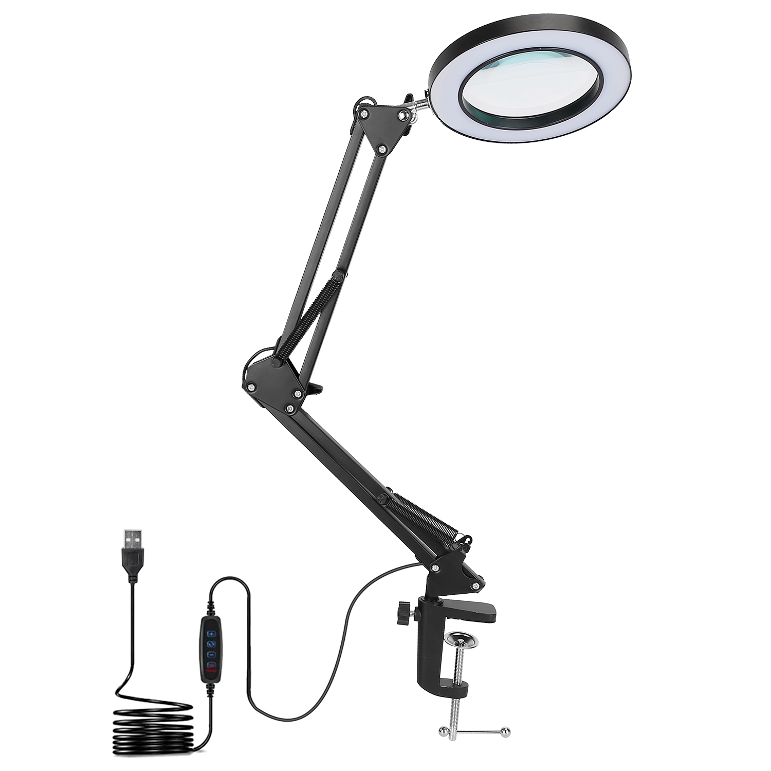 1Pack 2 In 1 LED Magnifier Desk Lamp 8x Magnifying Glass With Light Swing Arm Desk Table Light USB Reading Lamp With Clamp Stand 10 Brightness 3 Modes — foto 6