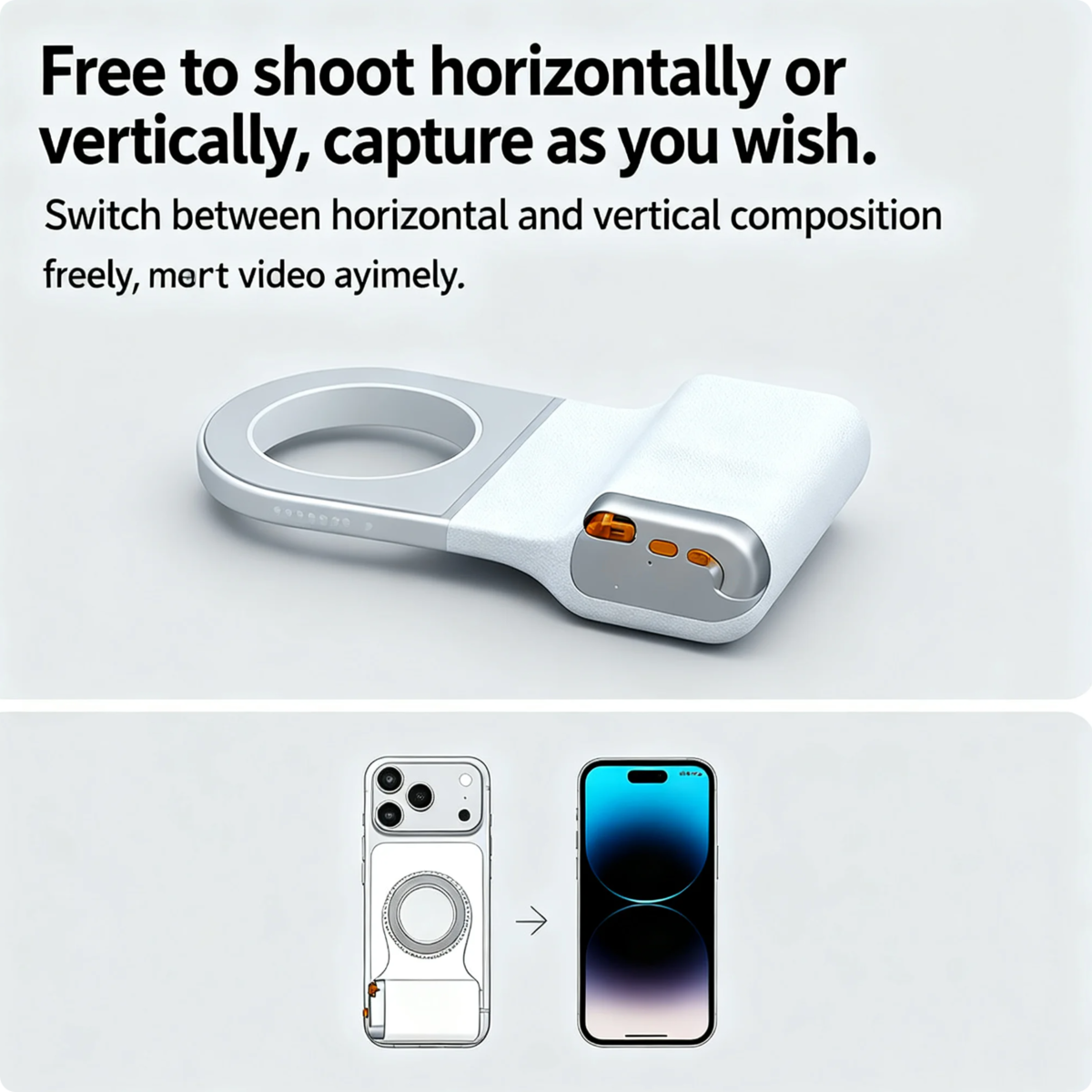 Magnetic Camera Grip Stabilizer With Wireless Remote, Ergonomic Anti-Shake Phone Handle Compatible With MagSafe, Zoom Control Portrait Landscape Switching, 109g Lightweight