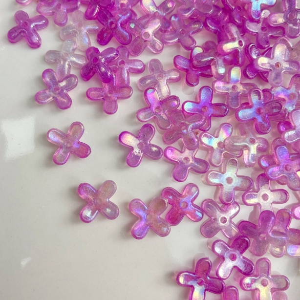 Luminous Glow-in-the-Dark 4-Petal Acrylic Flower Beads, Two-Tone Fine Glitter Center-Hole Charms For DIY Hanfu Hairpin Flower Bases.