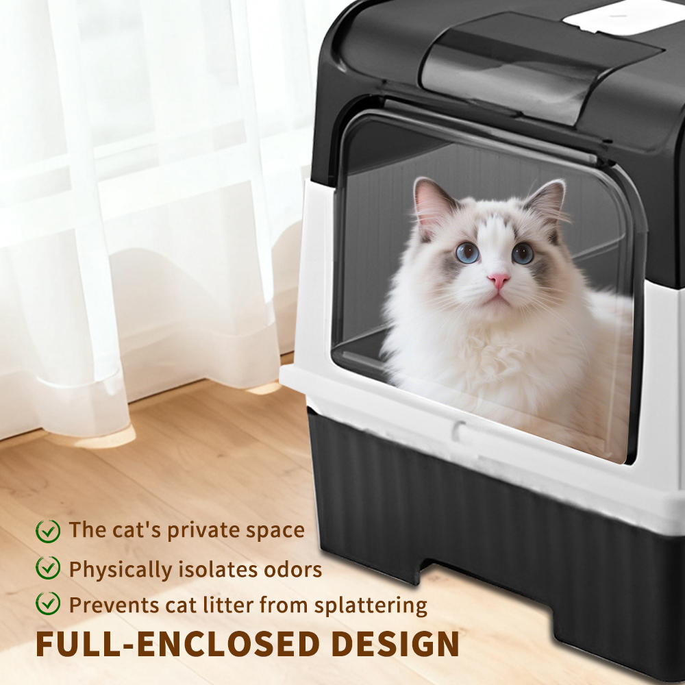 Flip-Top Enclosed Cat Litter Box With Large Space, Odor Control Anti-Splashing Cat Potty With Cleaning Scoop & Deodorizer