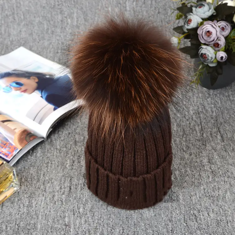 Autumn And Winter Solid Color Curling Raccoon Color Fluffy Ball Hat