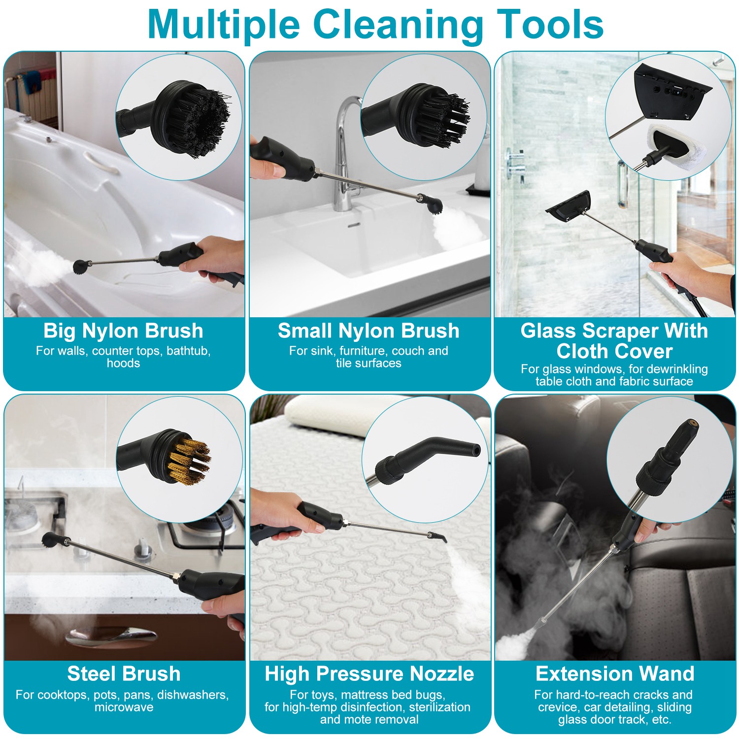 2500W Handheld Steamer Cleaner Multifunctional Little Steamer Powerful High Temp Steam Clean Machine With Gloves For Cleaning Car Detailing Couch Floor Tile Microwave Mattress Bed Bugs Window thumbnail 11