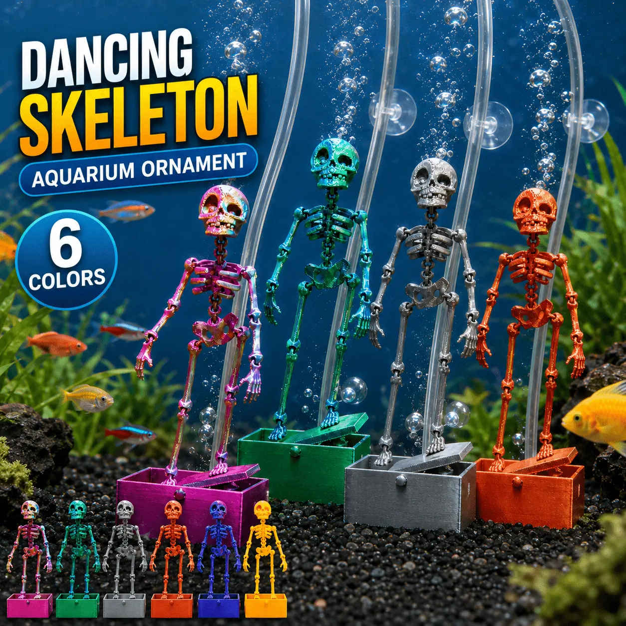 3D Printed Dancing Skeleton Aquarium Ornament