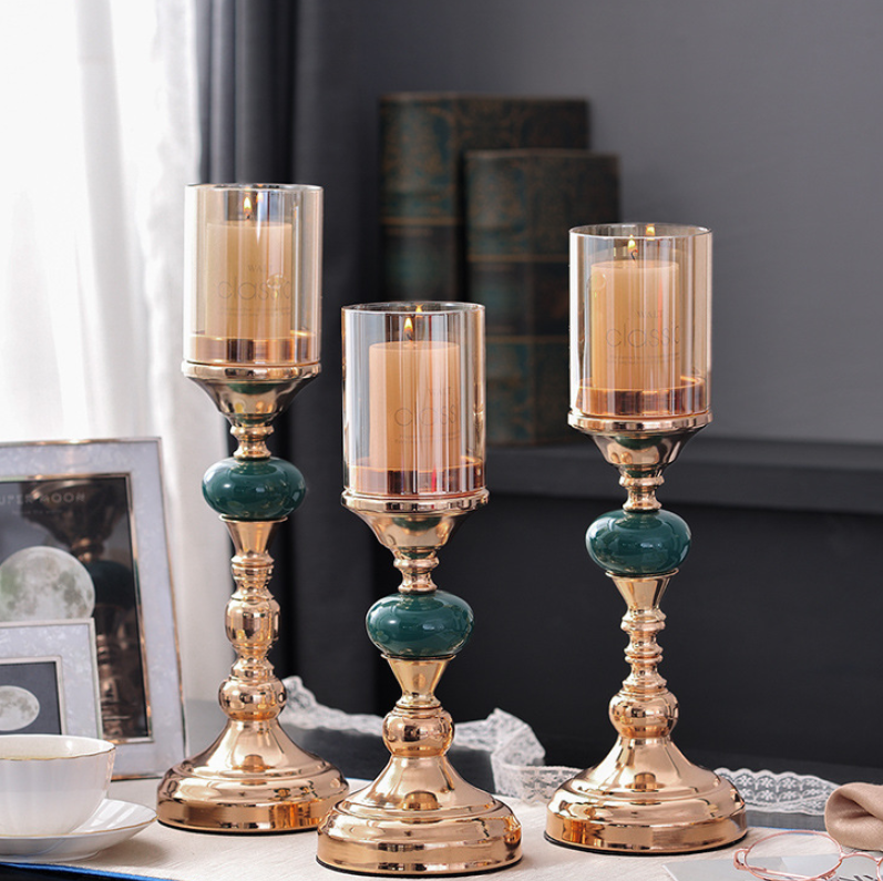 European-american Glass Candlestick Retro Metal Gold - 11