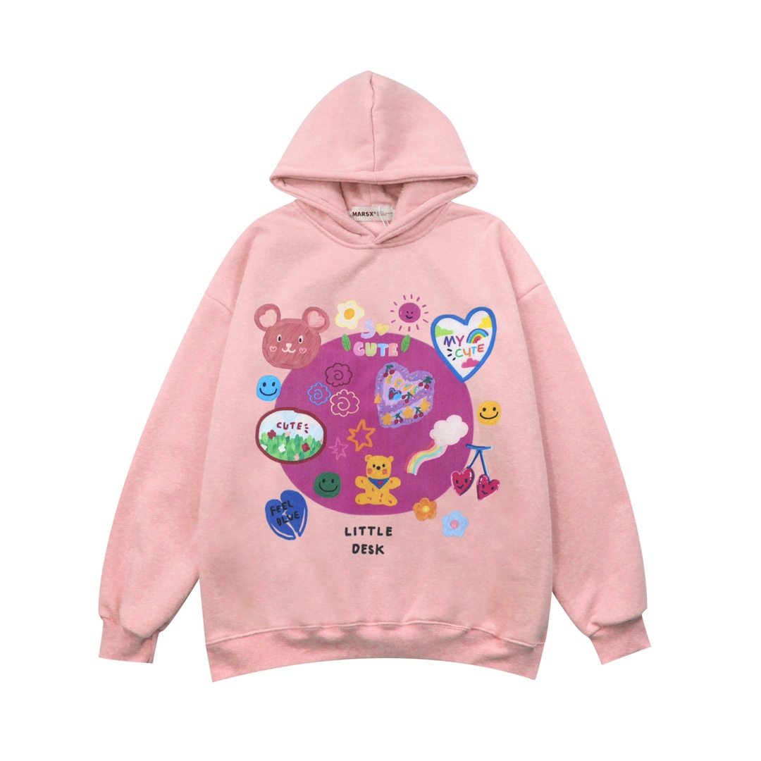 Cartoon Bear Rainbow Print Fleece Sweater