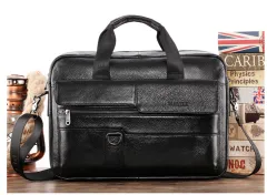 Leather Men's Briefcase Top Layer Cowhide Messenger Bag Large Capacity Single Shoulder Bag Business Multi-function - Black - View 1