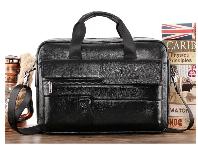Leather Men's Briefcase Top Layer Cowhide Messenger