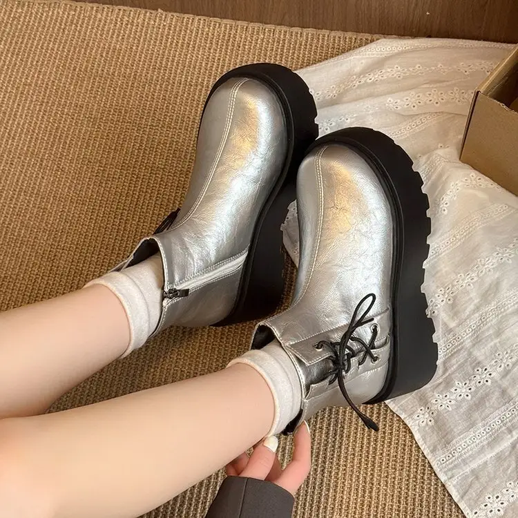Women's New Autumn Platform Heightincreasing Silver Martin